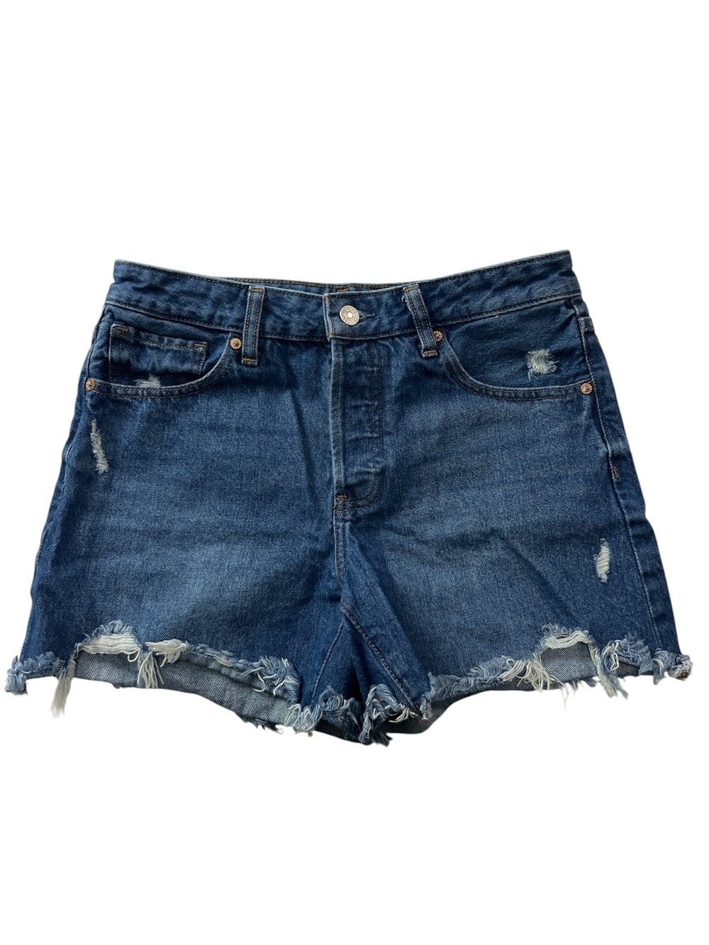 EXPRESS Boyfriend Mid Rise Distressed Denim Shorts Size 4 100% Cotton Festival